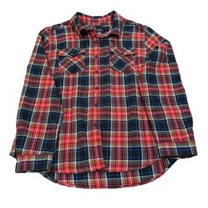 DL Luxe Sportswear Red Plaid Flannel button up shirt size large womens darts
